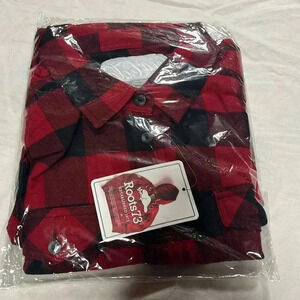 [L/PTP:21”/L:26]Roots 73 Coca-Cola Embroidered  Red Black Plaid Flannel Button